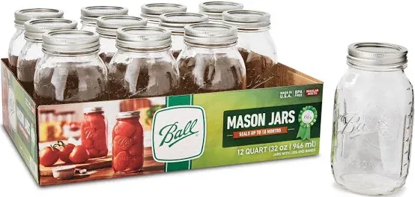 Laiby Ball 32 oz Wide Mouth Mason Jars with Lids (Set of 12 Jars)