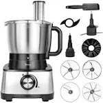 Davivy Food Processor 13 Cup,Stainless Steel Bowl Food Processor,7 Blades with 9 Functions Vegetable Chopper for Home Use,Stepless Variable Control,Black,600W (13-Cup Stainless Steel Bowl)