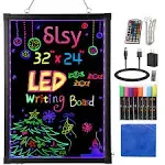 Slsy Illuminated LED Message Writing Board Erasable Neon Effect Menu Sign Board with 8 Fluorescent Makers, 12Colors Flashing Modes, Remote Control