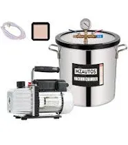 HZAUTOS 5 Gallon Tempered Glass Lid Vacuum Chamber and 4CFM 1 Stage Vacuum Pump HVAC for Stabilizing Wood, Degassing Silicones, Epoxies and Essential