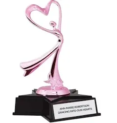 Custom Pink Heart Trophy Award - Valentine's Day, Mother's Day, Breast Cancer Awareness, Dance, Cheer - Free Engraving, 8 Inches Tall