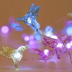 Hummingbird Decorative String Lights, 13.85 Ft 40 Cool White LED Weatherproof Battery Operated 8 Modes Spring Fairy Lights for Holiday Parties Bedrooms Weddings Gardens with Remote and Timer