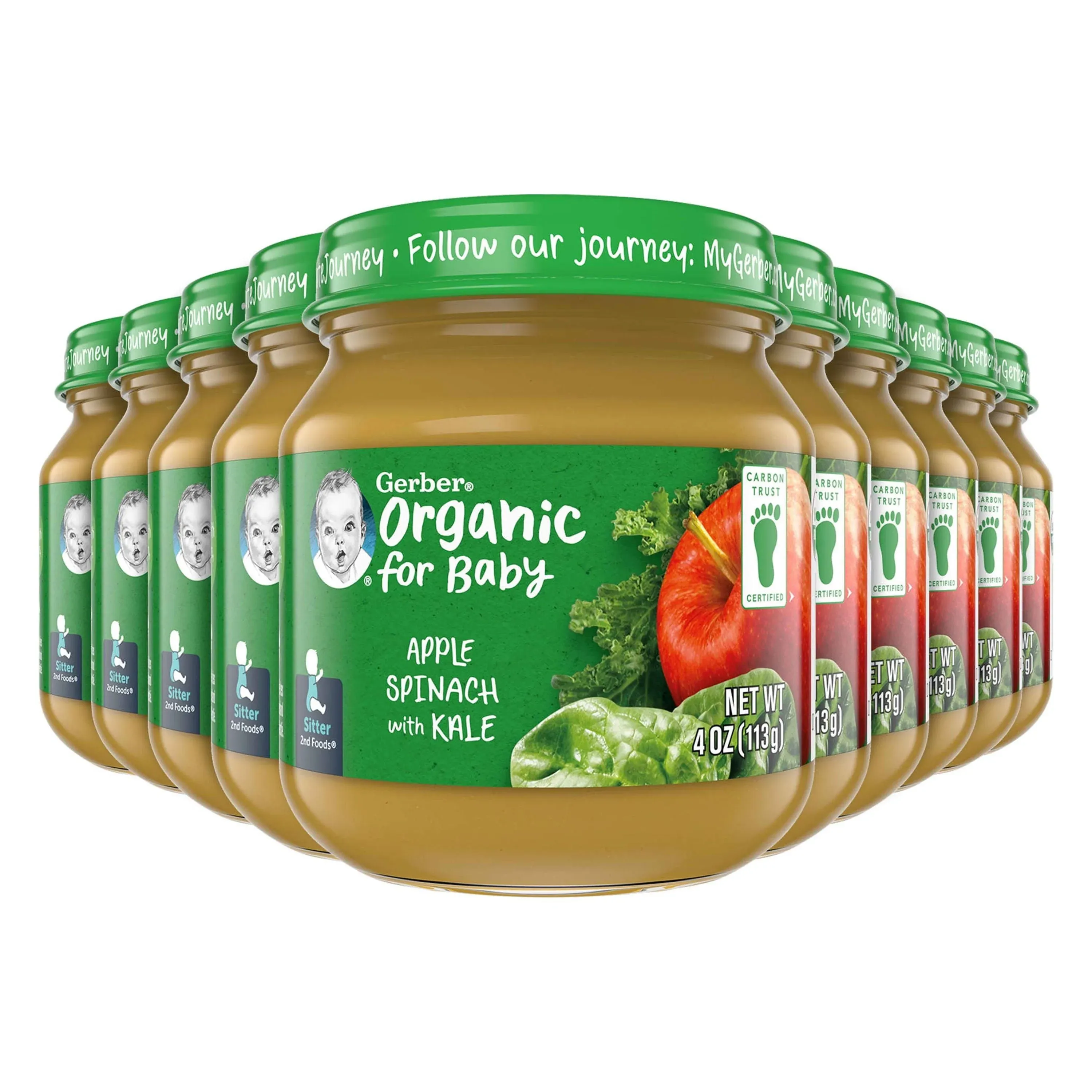 Gerber 2nd Foods Organic for Baby Baby Food, Apple Spinach Kale, 4 oz Jar (10 Pack)