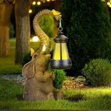 Solar Outdoor Garden Statues Lights, Mom Gifts Birthday Gifts for Women, Lucky Elephant Unique Housewarming Gifts and Yard Decoration, Elephant Figurines with Cute Birds Garden Sculpture Decor