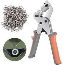 KING PIECES Grommet Tool Kit Handheld Hole Punch Pliers Portable Grommet Hand Press Manual Puncher w/ 500pcs Silver Grommets of 1/4 Inch (6mm)