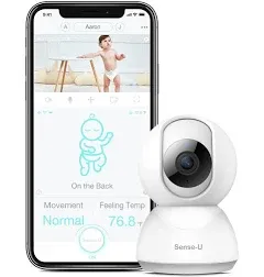 Sense-U Smart 2K Video Baby Monitor, Pan/Tilt, Person/Baby Crying/Motion Detection, 2-Way Talk, Night Vision, Background Audio, No Monthly Fee (Compatible with Smart Baby Monitor)