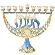 Hand Painted Enamel Menorah Candelabra with a Star of David and Hanukkah Design