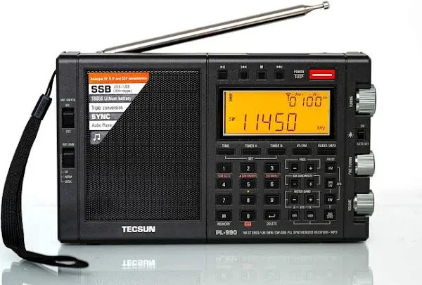 Tecsun PL990 Digital Worldband AM/FM Shortwave Longwave Radio with Single Side Band Reception & MP3 Player, Matte Black