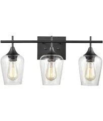 Farmhouse Bathroom Vanity Lights Clear Glass Sconces, Matte Black, 3-Light