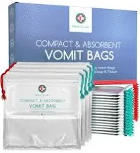 Medi Grade Absorbent Vomit Bags Disposable for Adults and Kids, 22pcs - Travel Essentials Leakproof Barf Bags with Tissues Turn Vomit to Gel and Prevent Odor - Purse Essential Travel Size Sick Bags