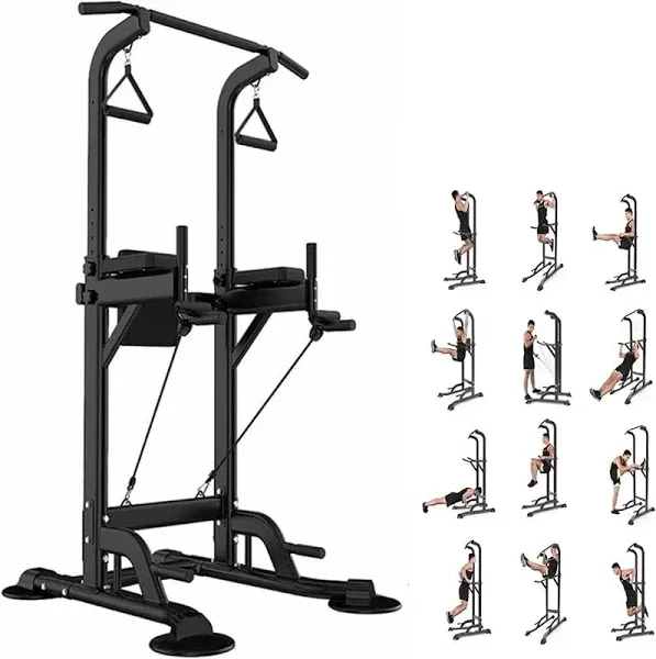 Power Tower Dip Station Pull up Bar Exercise Tower Adjustable Pull up Station...