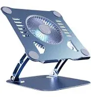 Laptop Cooling Stand with 3 Speed Fan, Adjustable Height Laptop Stand for Desk, Ergonimic Foldable Laptop Cooling Pad for 10-16'' Notebook (Bule-Gray, with 360° Rotating Base)