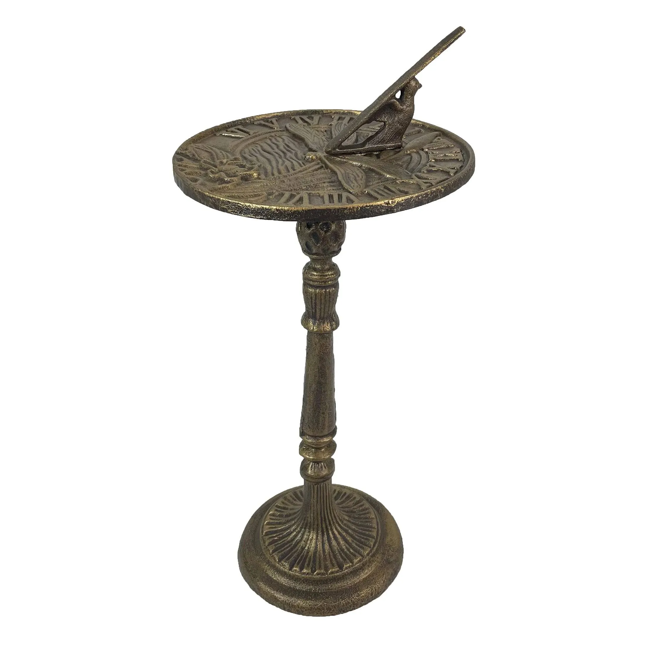 Zeckos 21-Inch Cast Iron Dragonfly Sundial Home Garden Decor, Bronze