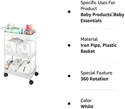 Volnamal Baby Diaper Caddy, Plastic Movable Cart for Newborn Nursery Essentials Diaper Storage Caddy Organizer for Changing Table & Crib, Easy to Assemble, Beige