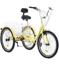 VEVOR 24&#034; Adult Tricycles Bike 3 Wheel Trike Bicycle 7 Speed Carbon Steel Yellow