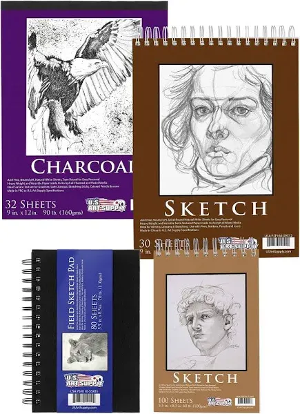 U.S. Art Supply Set of 4 Different Stylesof Sketching and Drawing Paper Pads ...