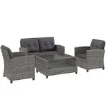 Outsunny 4-Piece Outdoor Patio Rattan Furniture Set with 2 Chairs & Sofa, Grey, Gray