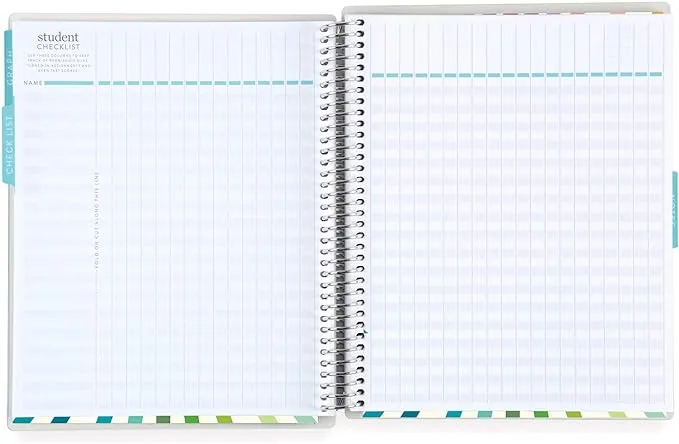 Erin Condren 7x9 Teacher Record Book, Communication Logs and Student Checklists Layouts With Lined and Graph Sections for Writing and Note Taking, Platinum Coiled, Rainbow Heart Cover