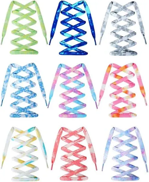 Framendino, 9 Pieces Tie Dye Shoelaces Gradient Colors Shoe Laces in for Sports Shoes Skateboard Shoe Canvas Shoe Sneakers