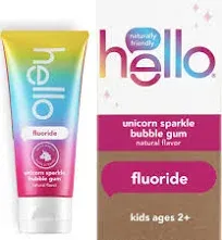 Hello Kids Fluoride Toothpaste Unicorn Sparkle Bubble Gum