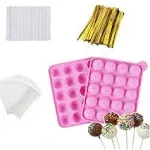 AKINGSHOP 20 Cavity Silicone Cake Pop Mold Set - Lollipop Mold with 60pcs Cake Pop Sticks, Candy Treat Bags, Gold Twist Ties, Great for Lollipop, Hard