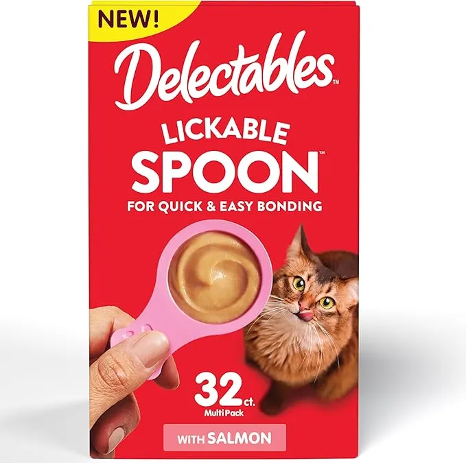 Hartz New Delectables Lickable Spoon Interactive Lickable Cat Treats for Quick & Easy Bonding, Salmon 32ct