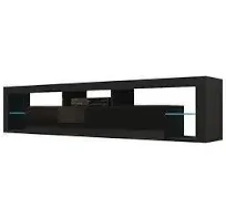 Meble Furniture Milano 200 Floating TV Stand for TVs up to 90", Modern High Gloss 79" Entertainment Center, Wall Mounted TV Media Console with Storage Cabinets and LED Lights