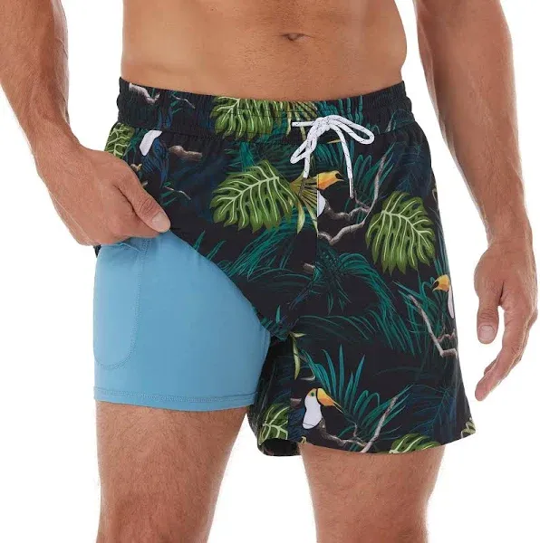 BRISIRA Mens Swim Trunks Swim Shorts Quick Dry 5 inch Inseam Beach Shorts with Compression Liner and Zipper Pocket