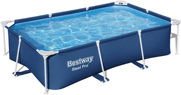 Bestway Steel Pro 9 Feet 10 Inch x 6 Feet 7 Inch x 26 Inch Rectangle Above Ground 872 Gallon Pool Set with DuraPlus Liner and FrameLink System