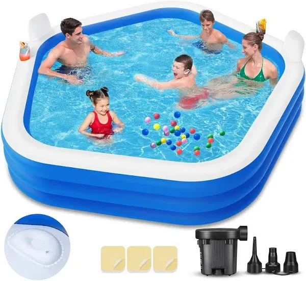 Inflatable Swimming Pool 90" x 90" x 26" Kiddie Pool with Pump