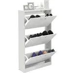 HOPUBUY Shoe Cabinet for Entryway, White Narrow Shoe Storage Cabinet Flip Down Shoe Rack Wood 3 Tier Shoe Organizer for Home and Apartment