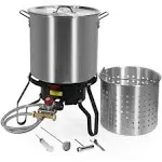 Barton 52Qt Turkey Deep Fryer w/High Pressure Burner All Purpose Aluminum 80,000 BTU Outdoor Boiler Roaster Clam Bake Crawfish Pot Boiling Lid Seafood Cajun Gas Stove Burner Stand Injector