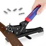 WorkPro Desktop Leather Hole Punch Set, Rotary Belt Hole Puncher for Leather, 6 Punch Sizes, Heavy Duty Leather Hole Punch Tool