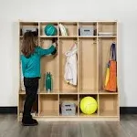 Wooden 5-Section School Coat Locker with Bench, Cubbies, and Storage - Natural