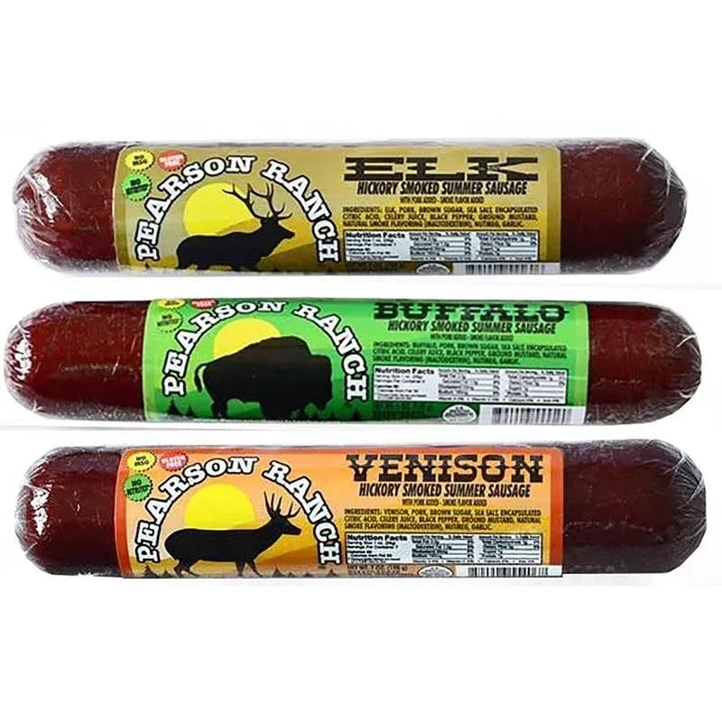 Pearson Ranch Game Meat Hickory Smoked Summer Sausage Variety Pack of 3