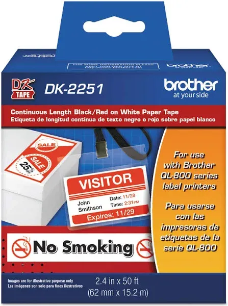 Brother Continuous Paper Label Tape 2-1/2&#034; x 50 ft Black/White DK2251