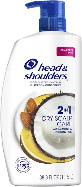 Head & Shoulders Pyrithione Zinc Dandruff Shampoo + Conditioner 2 in 1 Dry Scalp, 38.8 oz