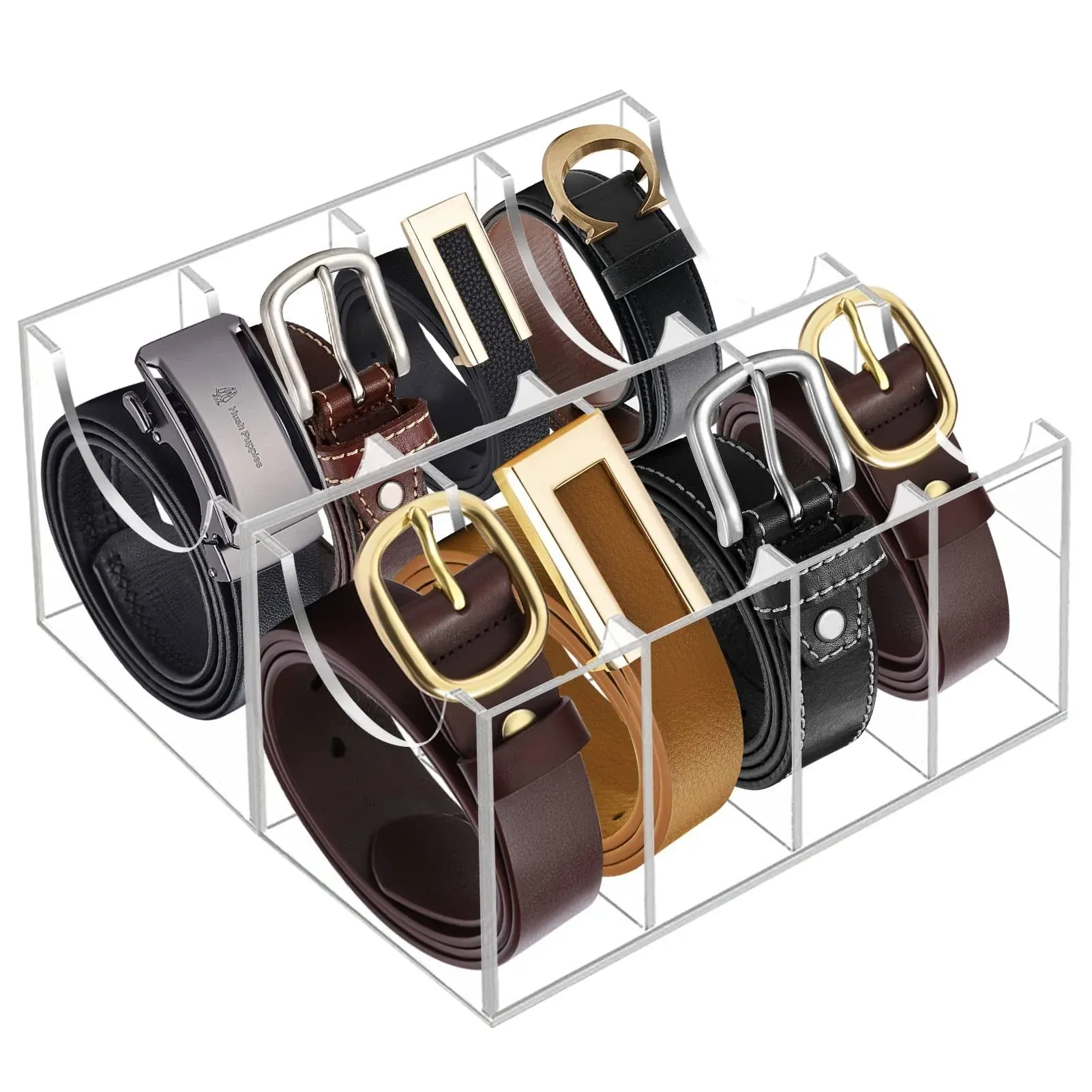 Hlimior Belt Organizer Acrylic 8 Compartments Belt Container Storage Holder A...