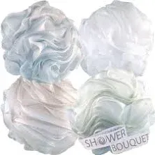 SHOWER BOUQUET Loofah-Bath-Sponge XL-75g-Soft-Set 4-Pack-Pastel-Colors - Extra-Large Mesh Pouf Scrubber for Men and Women - Exfoliate with Big Lathering Cleanse