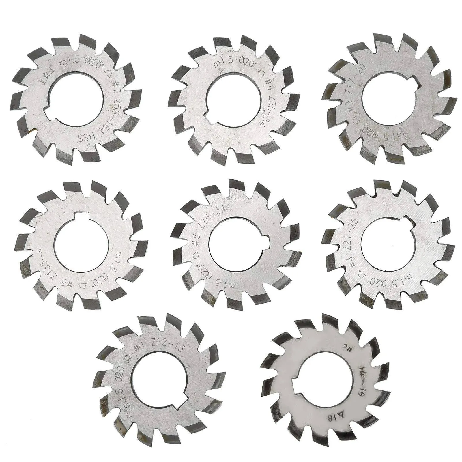 8Pcs Gear Cutter High Speed Steel Milling Cutter 20° Pressure Angle Cutting