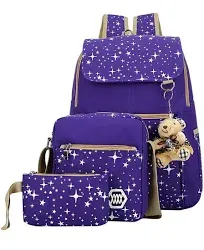 Star Print Girls Black Backpacks Set for School, School Bags Bookbags for Teenage Girls, with Crossbody Bag, 3 Pieces