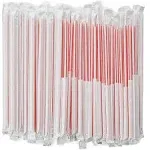 DuraHome Striped Plastic Straws Individually Wrapped White and Red 1000 Pack