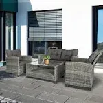 Outsunny 4-Piece Outdoor Patio Rattan Furniture Set with 2 Chairs & Sofa, Grey, Gray