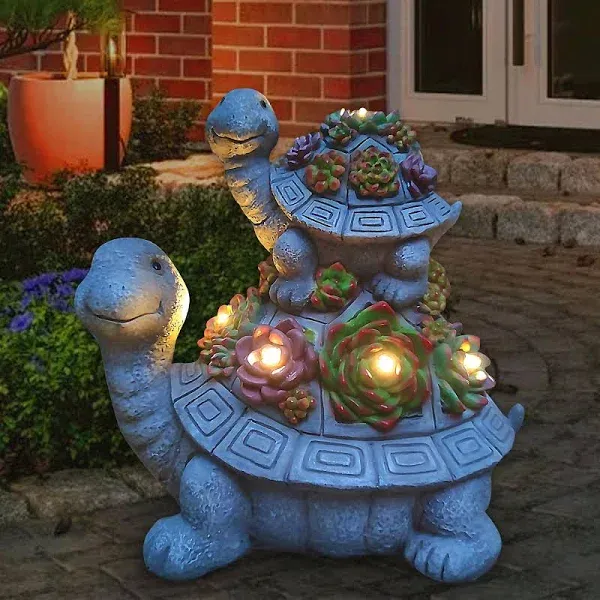 VIOYOUNS Large Turtle Solar Garden Outdoor Statues with Succulent and 6 LED L...