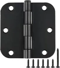 30 Pack Rounded Matte Black Door Hinges 3.5 Inch 5/8&#034; Radius Interior 3 1/2 I...