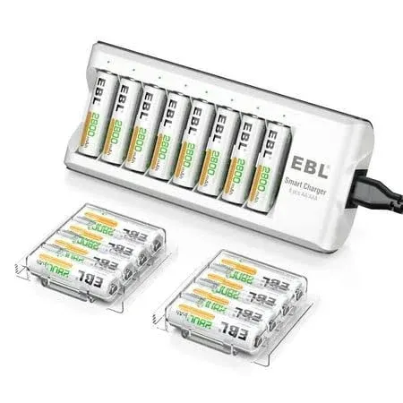 EBL AA Rechargeable Batteries,16-Pack Double A Battery (ProCyco 2800mAh) with AA ...