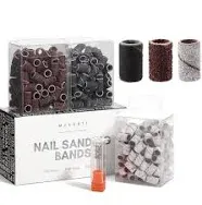 Makartt Nail Drill Bits Sanding Bands for Nail Drill #80#150#240 Grits 300Pcs Nail File Sanding Bands Zebra brown Professional Drill Bits Set for Acrylic Nails Gel Manicures Pedicures Tools