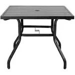 Black Square Metal Outdoor Patio Dining Table with Umbrella Hole