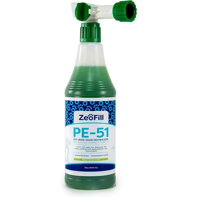 PE-51 Pet Odor Eliminator – Urine Odor Neutralizer with Max Flow Garden Hose Spray Nozzle | Pet, Turf & Yard Smell Remover | Cat & Dog Pee Deodorizer Spray | All Natural Enzymes | 32oz Bottle