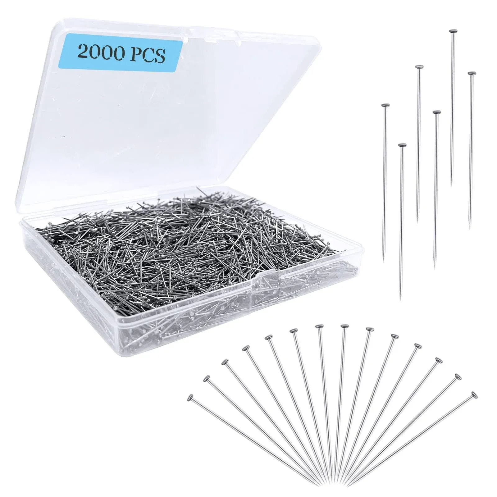 2000pcs Straight Pins for Crafts, Sewing, Fabric, Dressmaker, Long, 1 Inch Flat Head